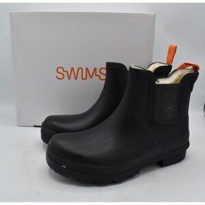 SWIMS Womens Size 7 Charlie Black Lined Waterproof Chelsea Rain Boots Shoes